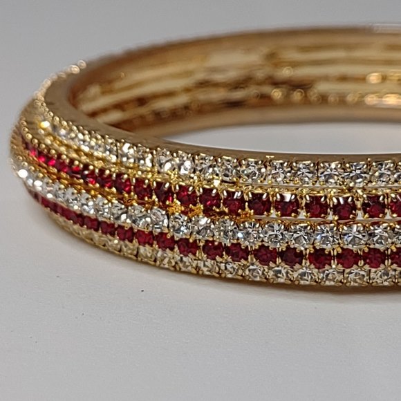 Small Metal Bangle With Clear And Red Stones - Picture 2 of 11